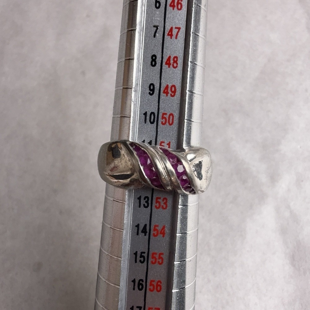 Sterling Silver 925 Pink Gemstone Swirl Band Ring Size 7 Channel Set Statement